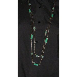 NY & Co. Gold Tone Teal Color  Bead Necklace
